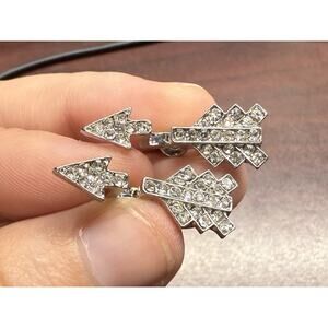 NEW Silver Tone Diamond Crystal Jewel Stud Post Arrow Earrings Cute Pierced Set